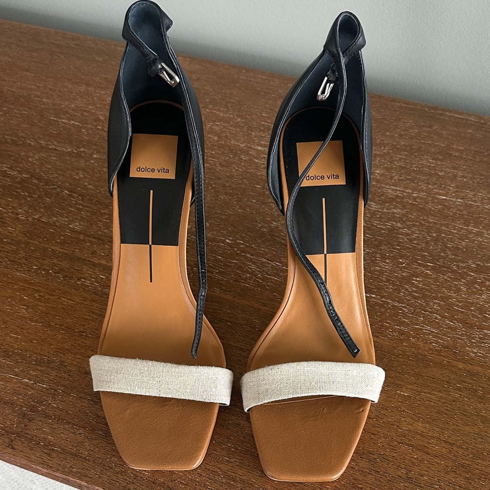 Dolce Vita Black and Tan Heeled Sandals